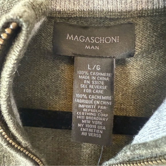 Magaschoni Men's Olive Green Half-Zip Cashmere Sweater - Picture 5 of 7